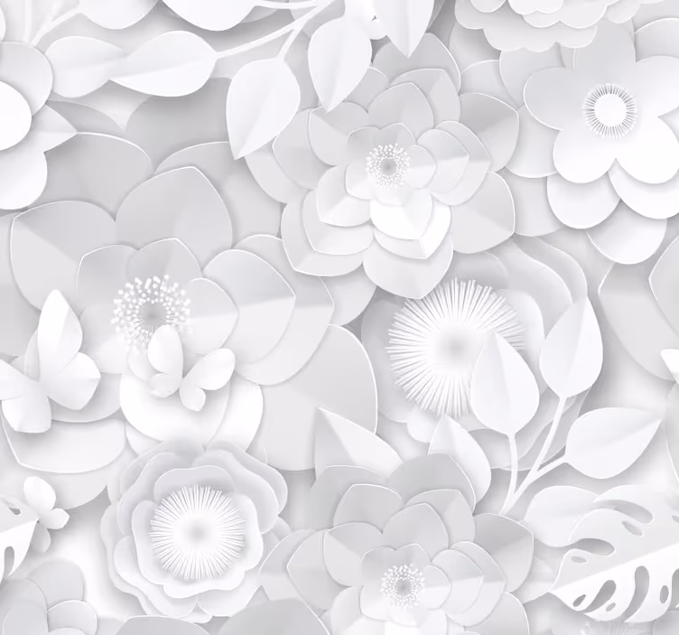 3d hvide blomster tapet - TenStickers