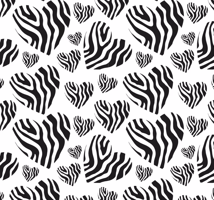 Zebra animal print hjerte print tapet - TenStickers
