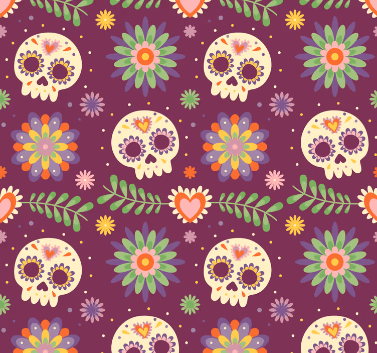 Rustik kranie blomstermotiv halloween tapet - TenStickers