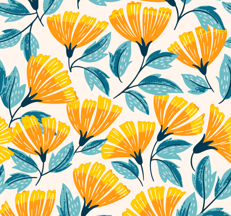 Soveværelse orange blomster tapet - TenStickers