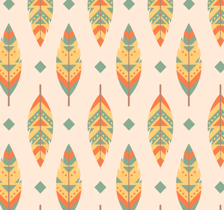 Flerfarvet fjer vintage tapet - TenStickers