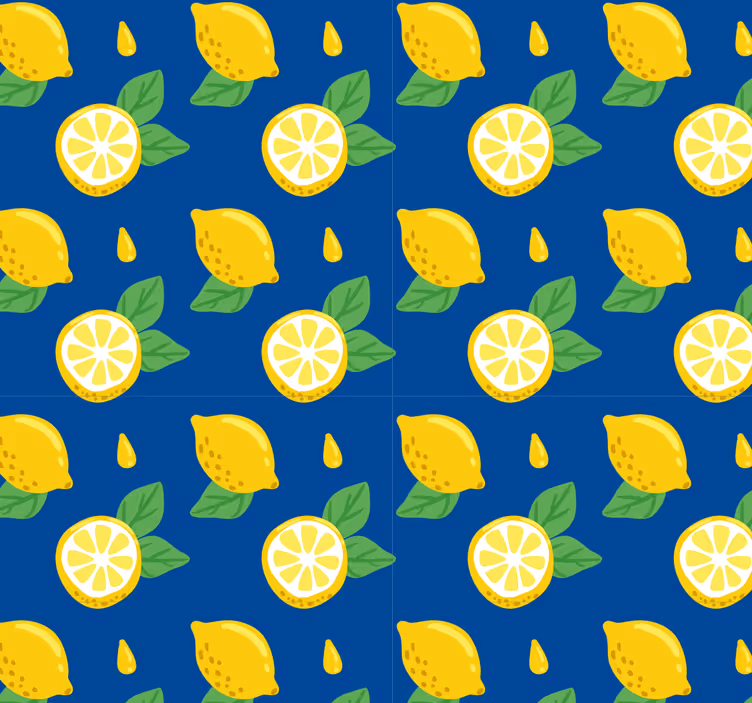 Gule citroner på blå baggrund køkken tapet - TenStickers