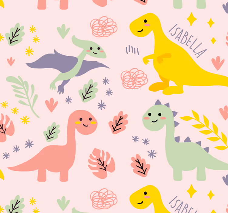 Grønne dinosaurer med navne tapet til børn - TenStickers