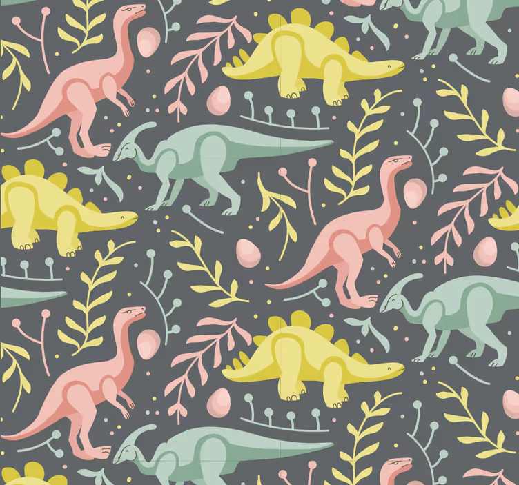 Grønne og grå dinosaurer tapet til børneværelse - TenStickers