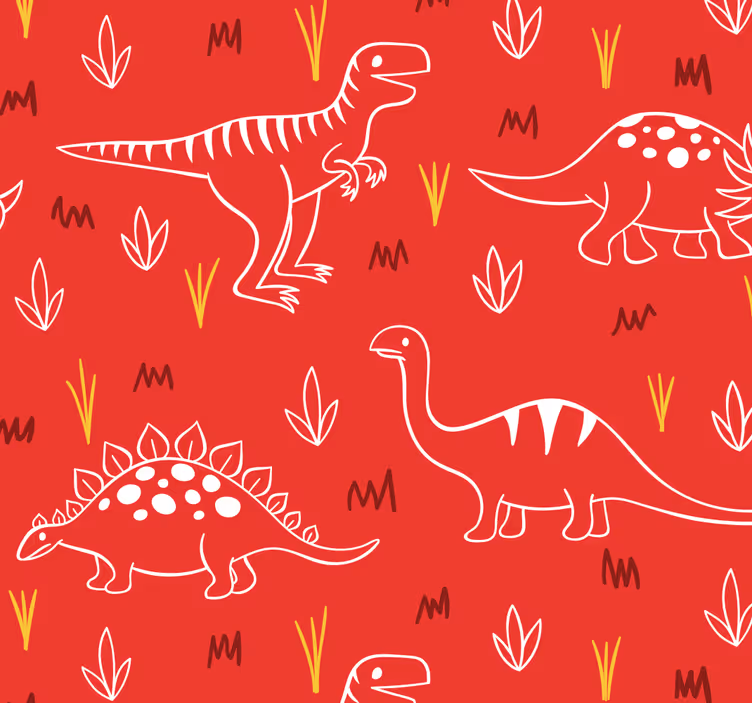 Tegnet dinosaurer tapet til børneværelset - TenStickers