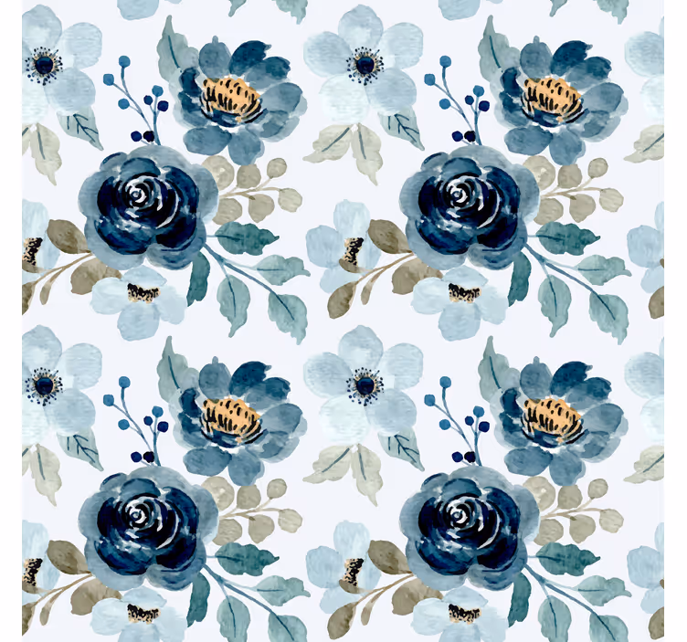 Blå blomster vintage tapet - TenStickers