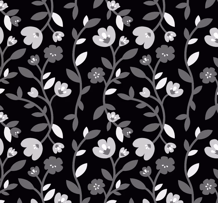 Grå blomster sort baggrund blomst tapet - TenStickers