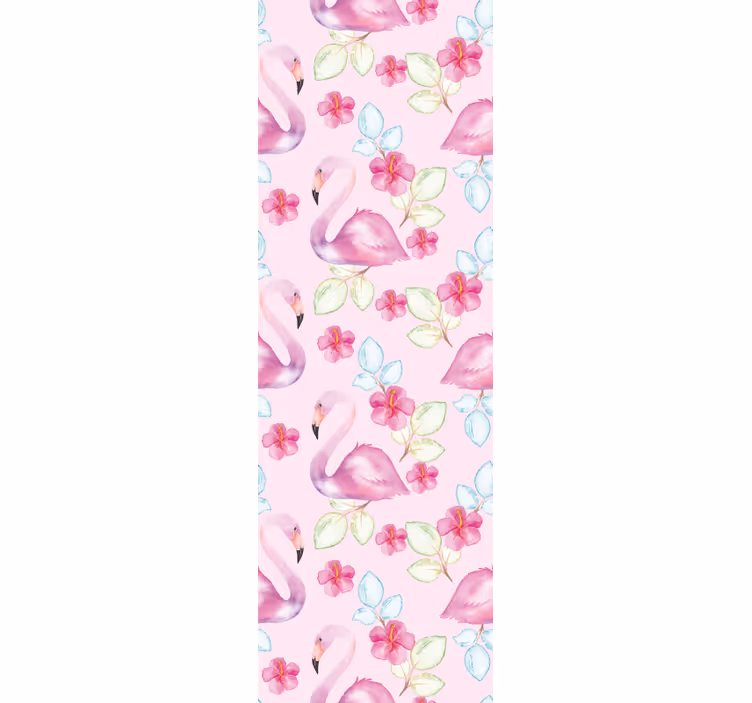 Blomsteragtige flamingoer tapet med dyr - TenStickers