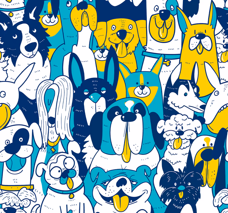 Animeret hundesamling tapet med dyr - TenStickers