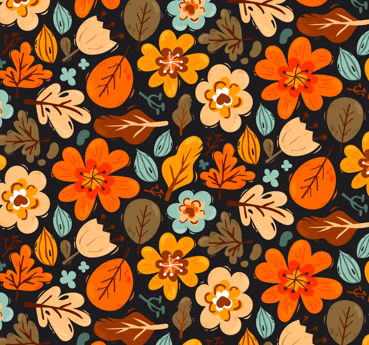 Elegant orange tapet med blomster - TenStickers