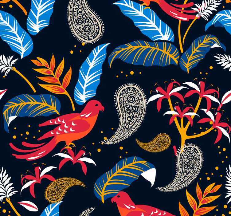 Tapet i stuen med ornamentalt fuglemotiv - TenStickers