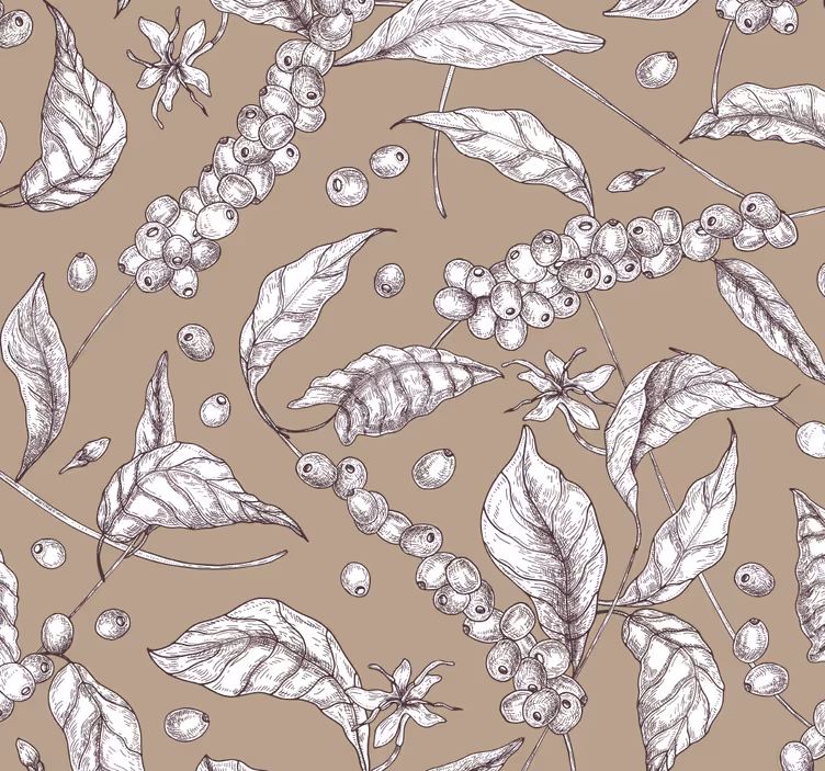 Kaffebrunt motiv blomster tapet - TenStickers
