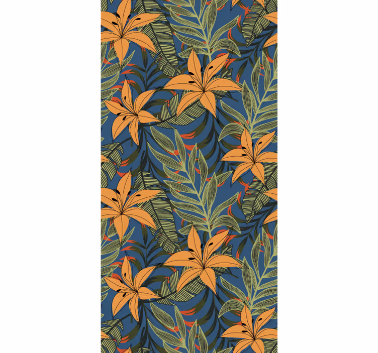 Jungle blomster i blå baggrund tapet - TenStickers