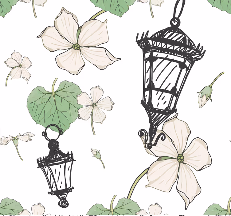 Botanisk lanternemønster dekorativt tapet - TenStickers