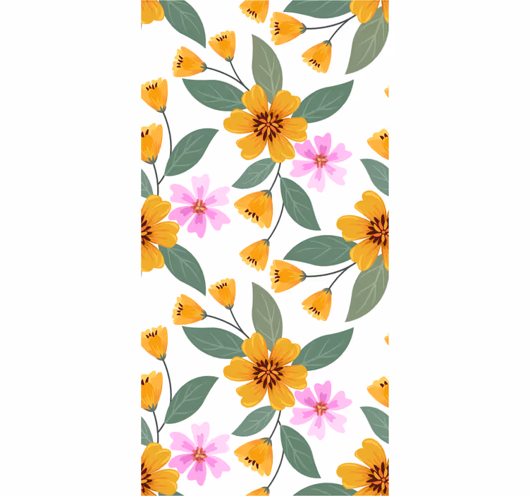 Lyserød og gul blomstermønster tapet - TenStickers