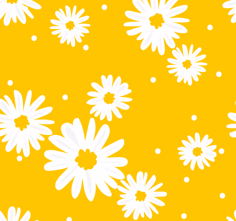 Daisy blomster på gul blomst tapet - TenStickers