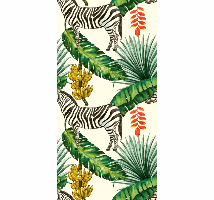 Tropisk zebraprint tapet med dyr - TenStickers