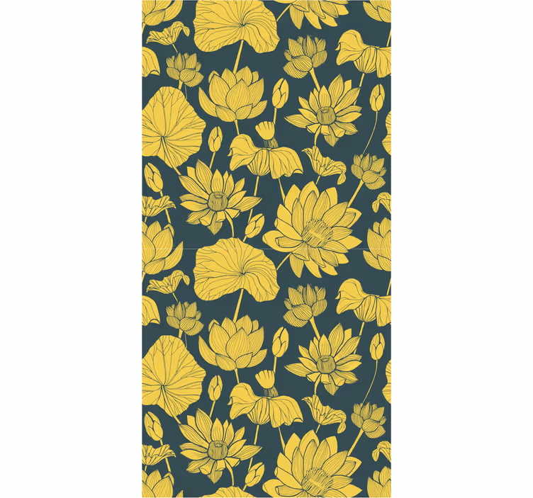 Botanisk lotus illustration blomster tapet - TenStickers