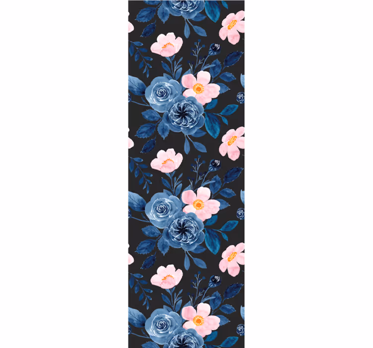 Blomster mønster på sort baggrund tapet - TenStickers