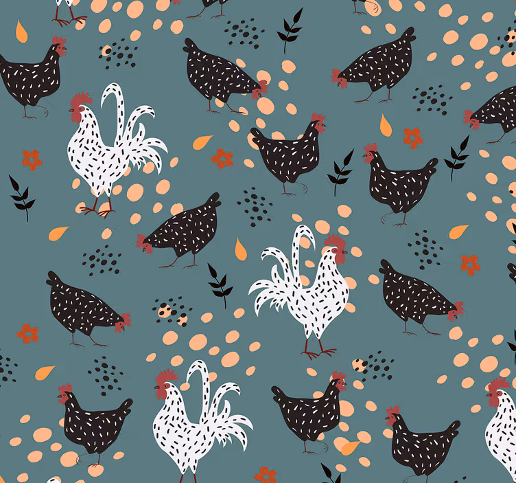 Sorte og hvide kyllinger med blomster tapet - TenStickers