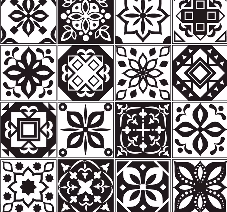 Arabesk - sort / hvidt dekorativt tapet - TenStickers