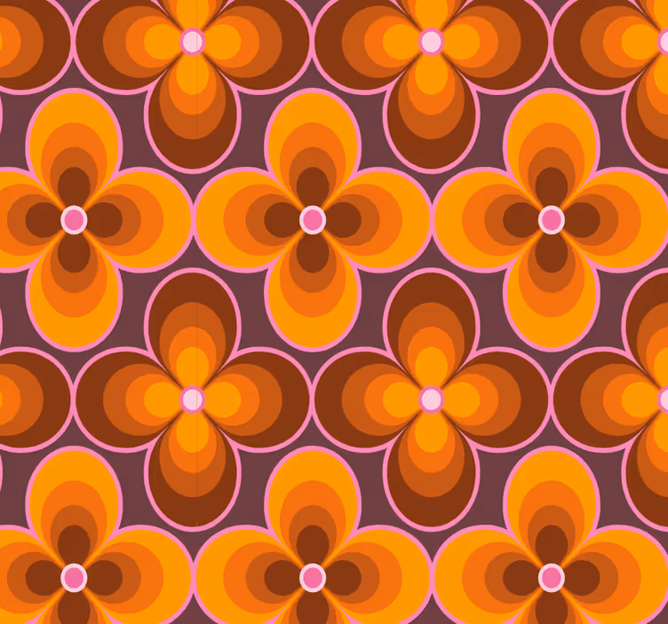 Blomst retro groovy mønster blomstrede tapet - TenStickers