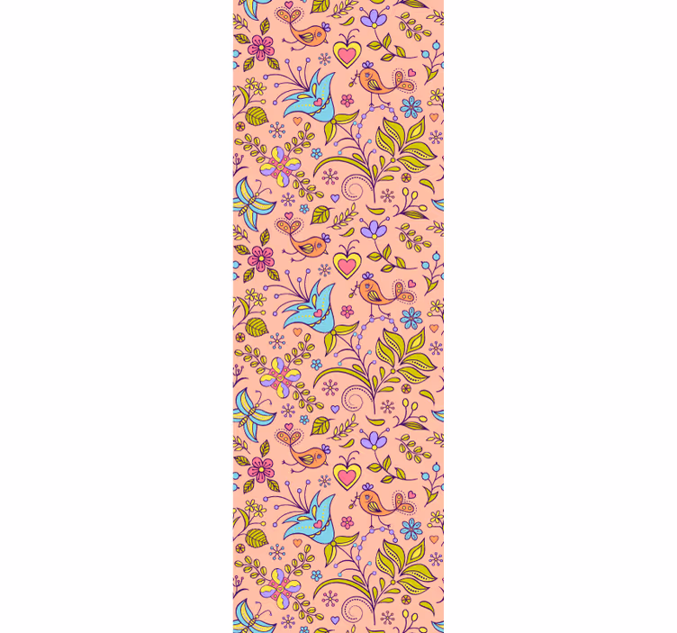 Blomstret fuglemotiv dekorativt tapet - TenStickers