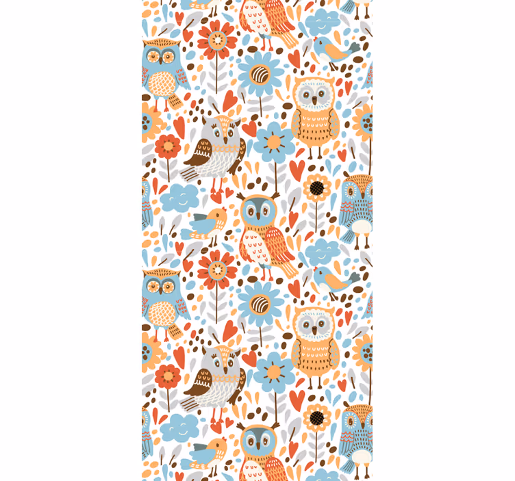 Farverige ugler med blomster børnetapet - TenStickers