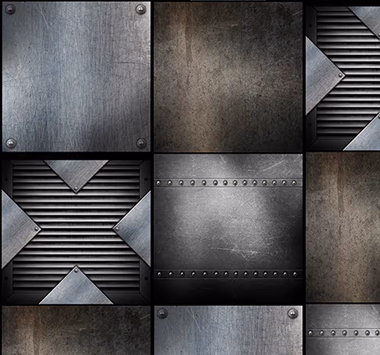 Geometriske metalliske paneler industrielt tapet - TenStickers