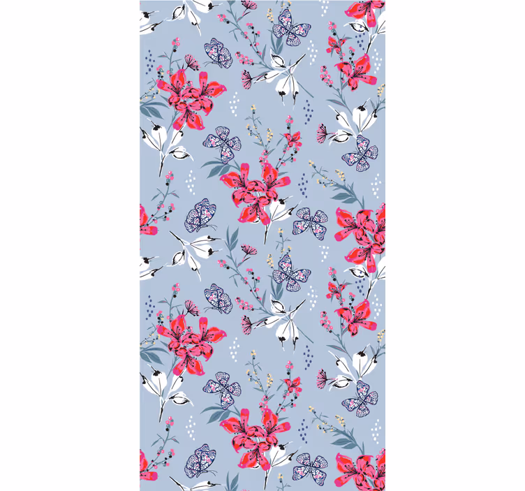 Blomstret sommerfugl design blomster tapet - TenStickers