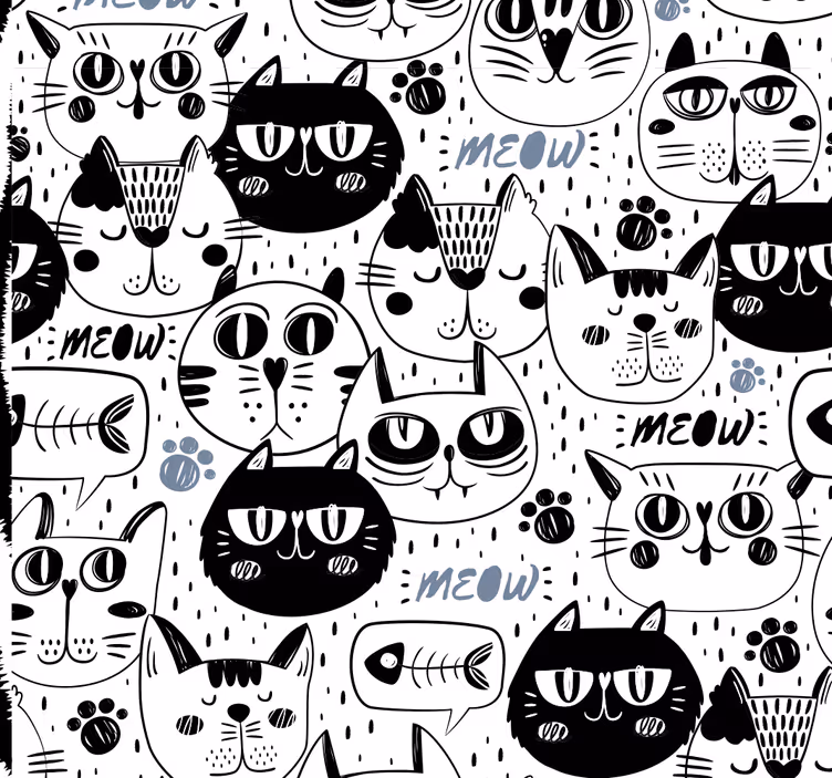 Stiliseret kattemønster katte tapet - TenStickers