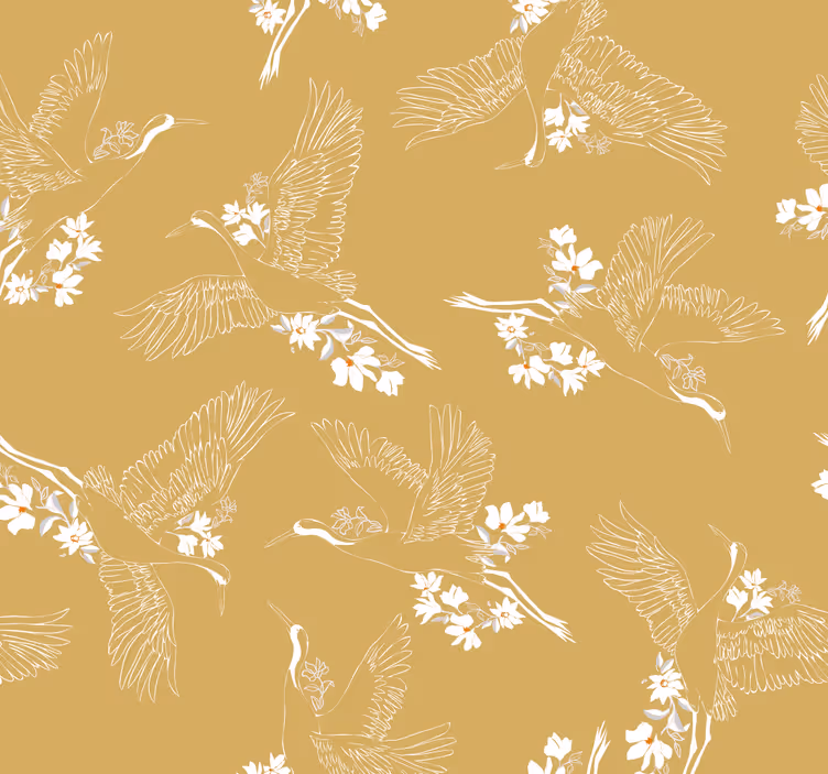 Flyvende fugle botaniske tapet med fugle - TenStickers