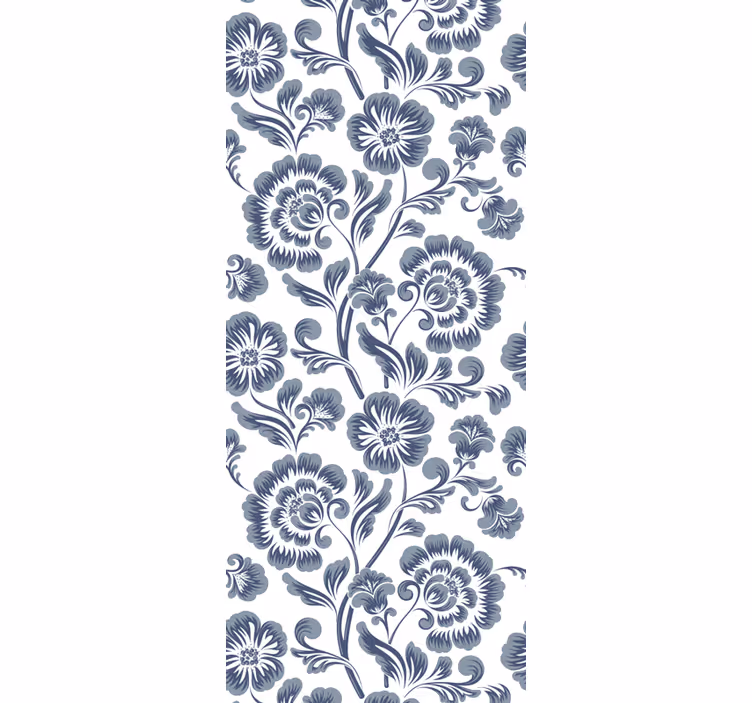 Blå blomster hvid baggrund vintage tapet - TenStickers