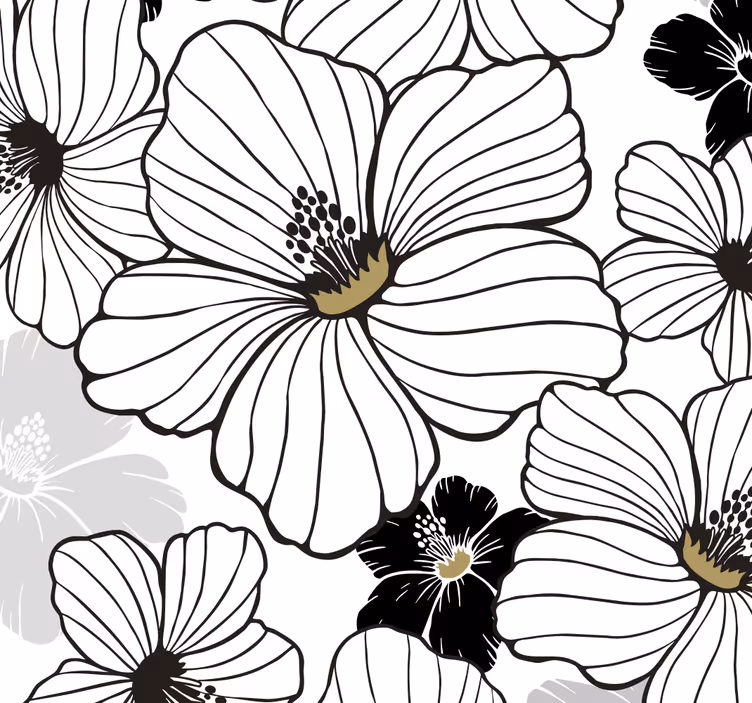 Blomster tapet i sort og hvid - TenStickers
