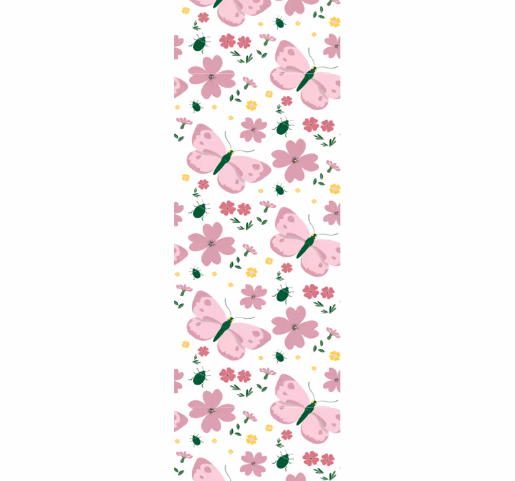 Lyserøde blomster tapet sommerfugl - TenStickers
