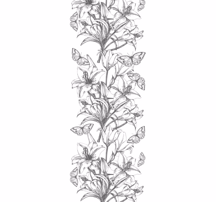 Sommerfugle og liljer blomster tapet - TenStickers