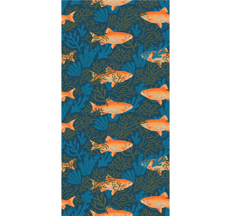 Realistisk blå og orange motiv tapet med fisk - TenStickers