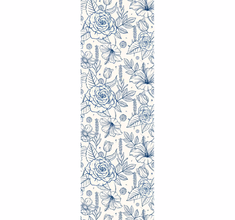Delftware blå blomster tapet - TenStickers