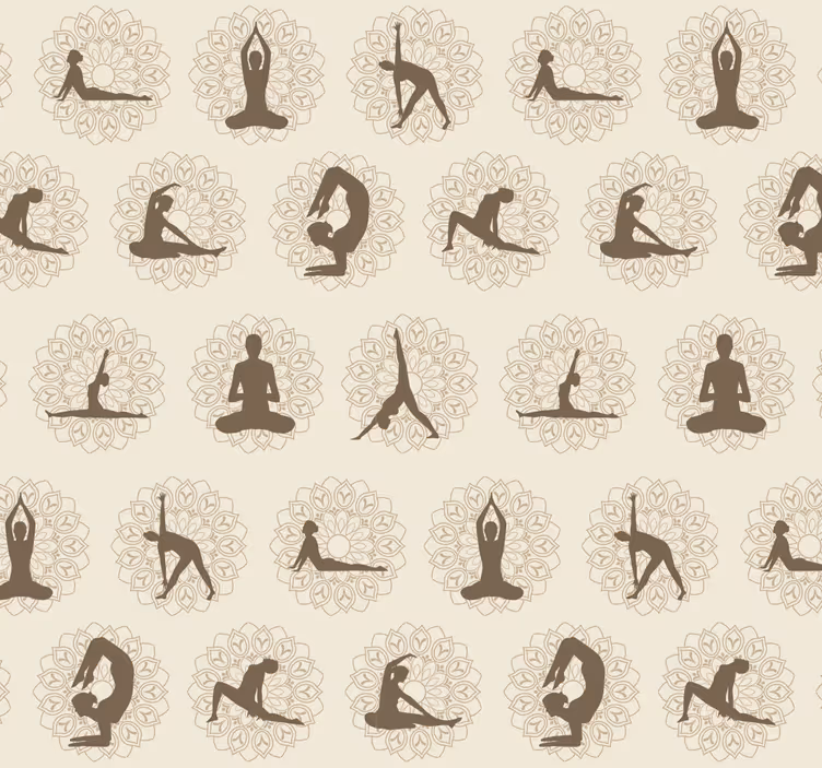 Brune yogaikoner beige tapet - TenStickers
