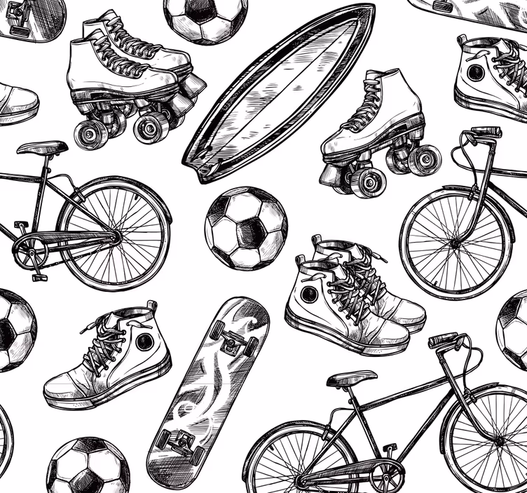 Sports doodles antik tapet - TenStickers