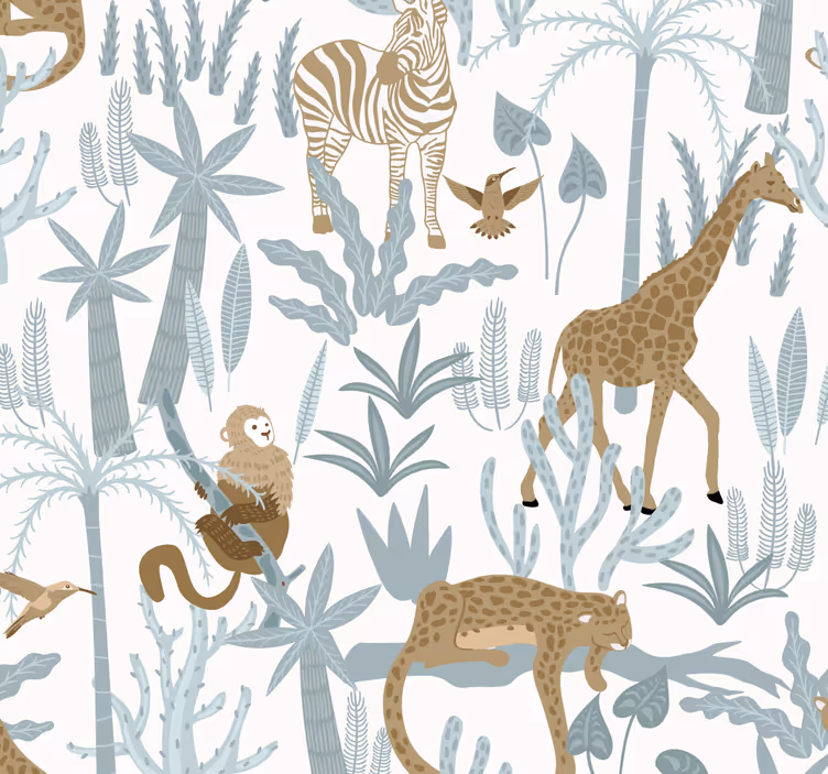 Pastelfarvet junglemønster bryllup tapet - TenStickers