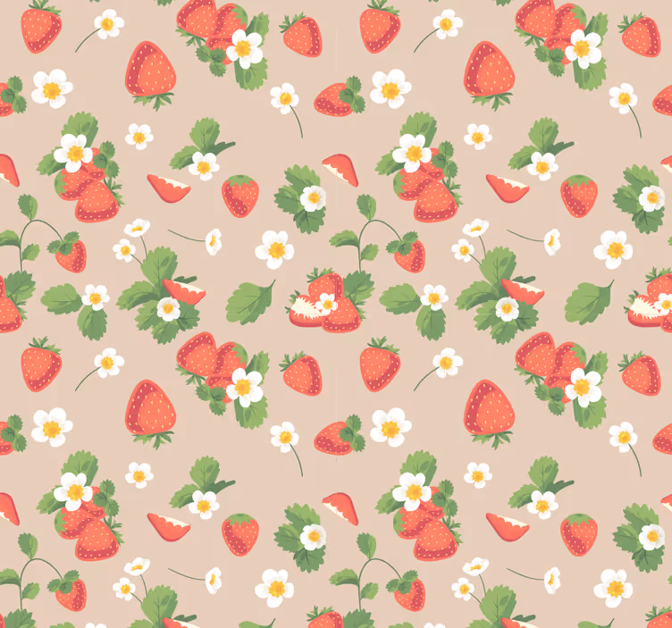 Strawberries og blomster tapet spisestue - TenStickers
