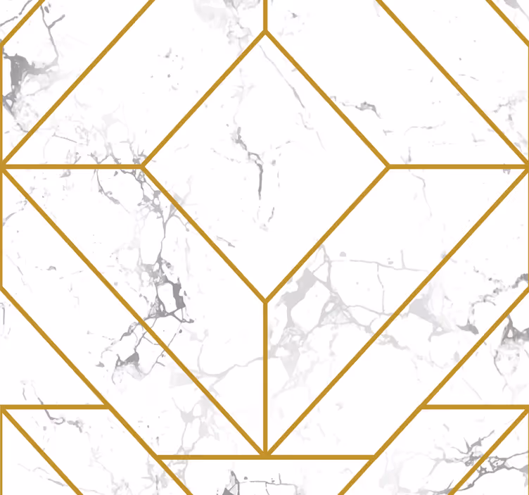 Guld og hvid geometrisk tapet i stuen - TenStickers
