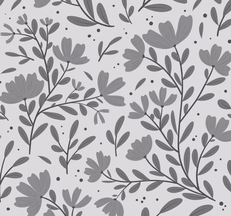 Blomster tapet med gråt blomstermønster - TenStickers