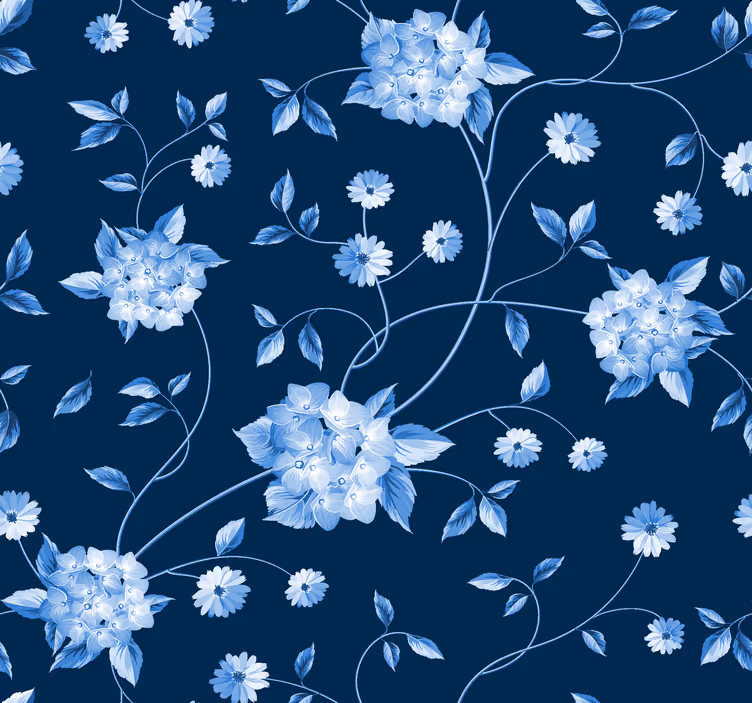 Blomsterstængler navy uk tapet - TenStickers