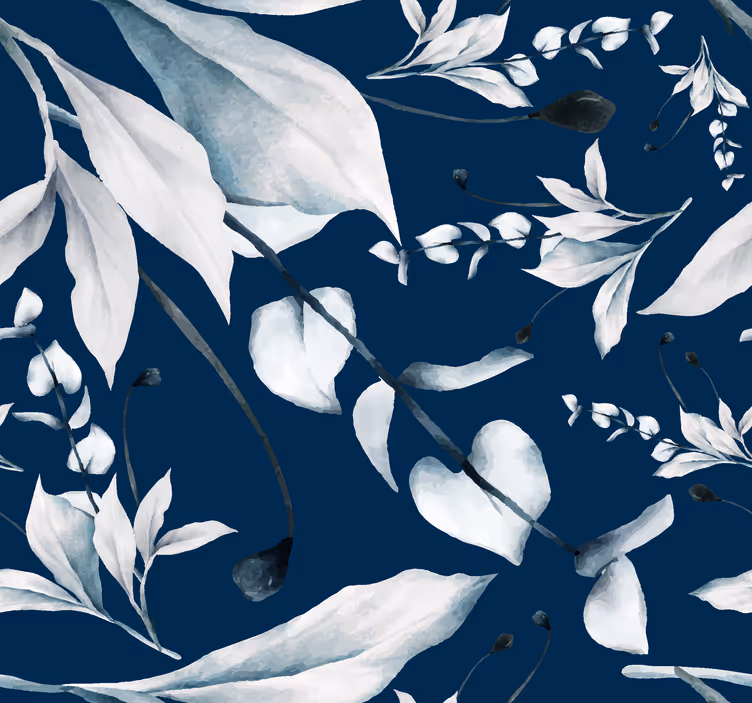 Hvide blade navy uk tapet - TenStickers