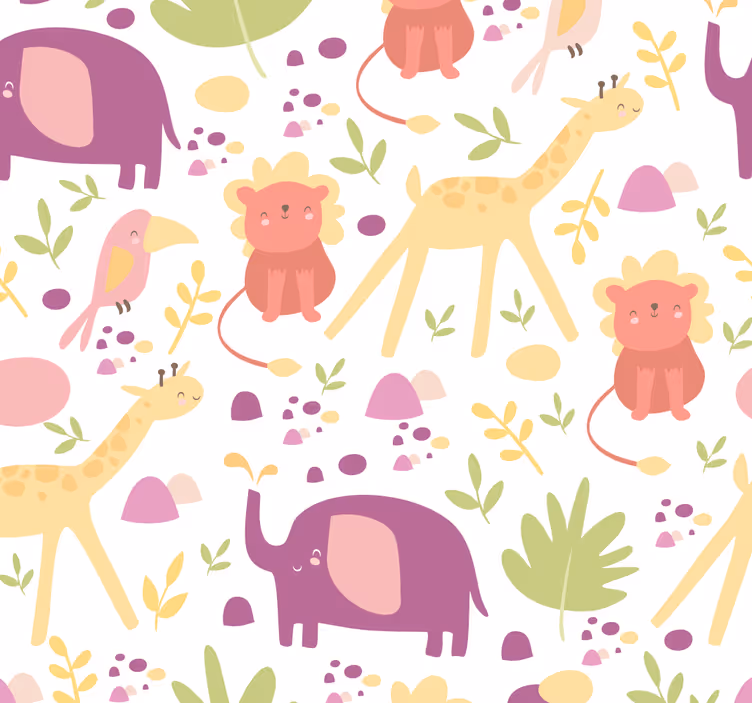 Pastelglade dyr baby tapet - TenStickers