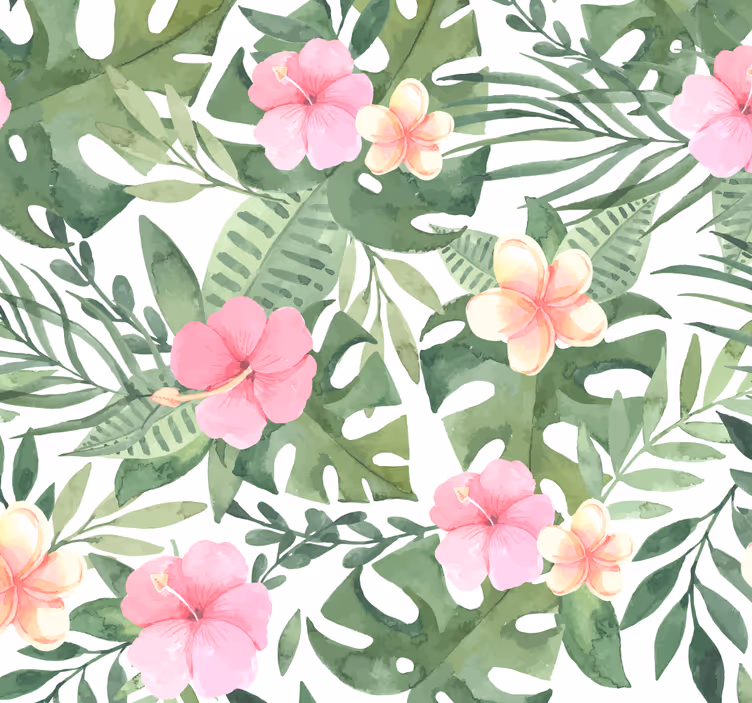 Tropisk blomstermønster tapet blade - TenStickers