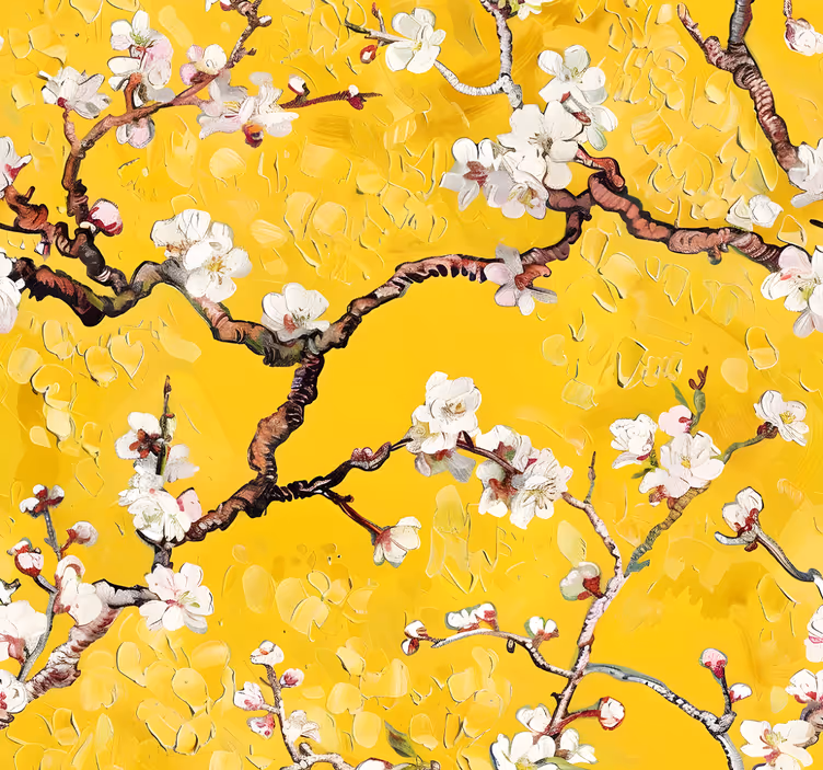 Blomstret forårsmønster gul tapet - TenStickers