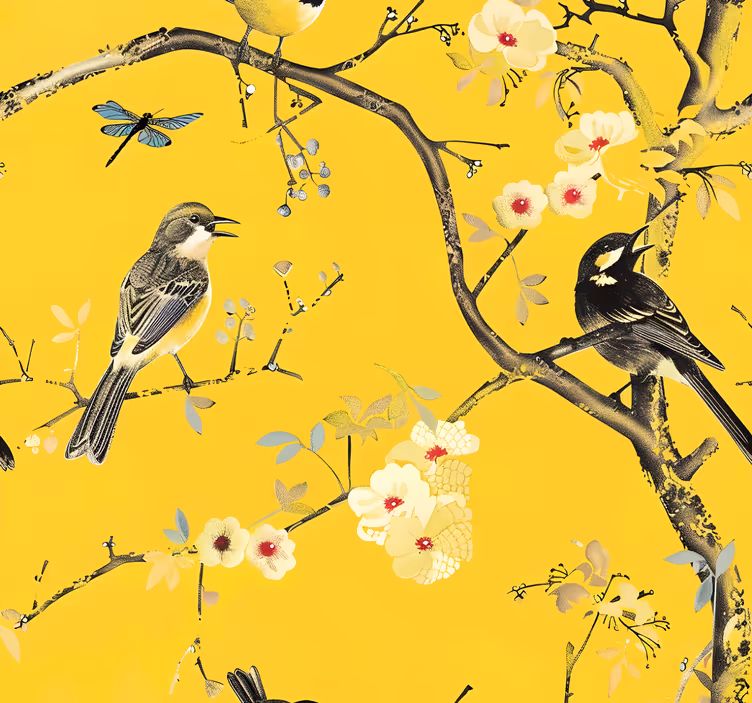 Fjederdesign gul tapet - TenStickers